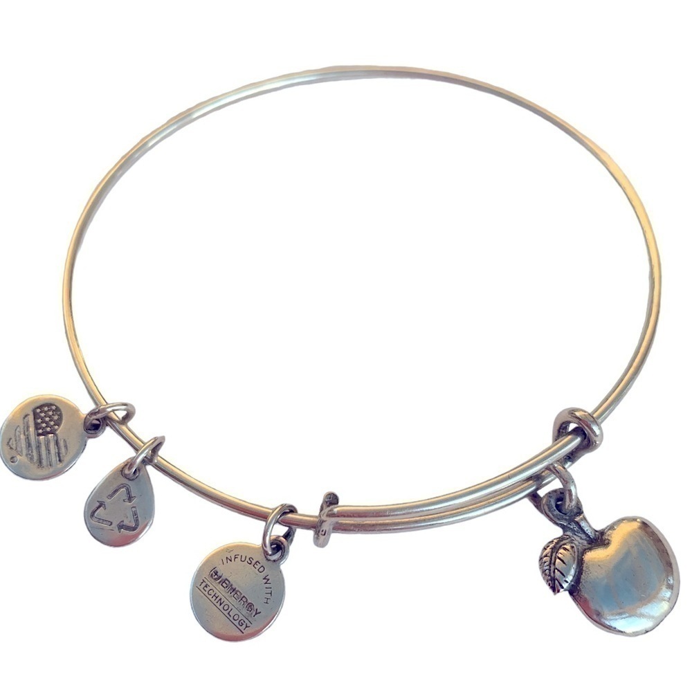 Alex and Ani Apple Charm Bracelet Silver Finish Expandable 2”- 3.5”